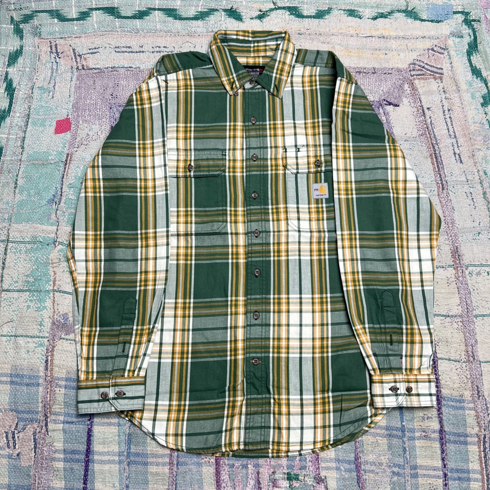 Carhartt Flame Resistant Plaid Long Sleeve Button Up Shirt Men's M Workwear FR
